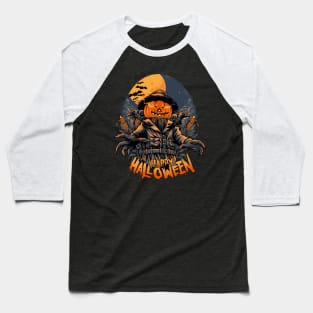 Happy Halloween Smiling Pumpkin ScareCrow Character Baseball T-Shirt